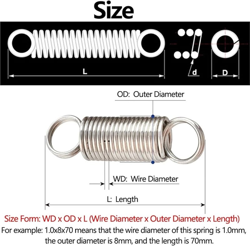 304 Stainless Steel Extension Springs 1 2mm Wire Diameter 60mm 3pcs 10mm Color - Image 2